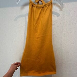 Y2K Mustard Yellow Halter Mini Backless Dress